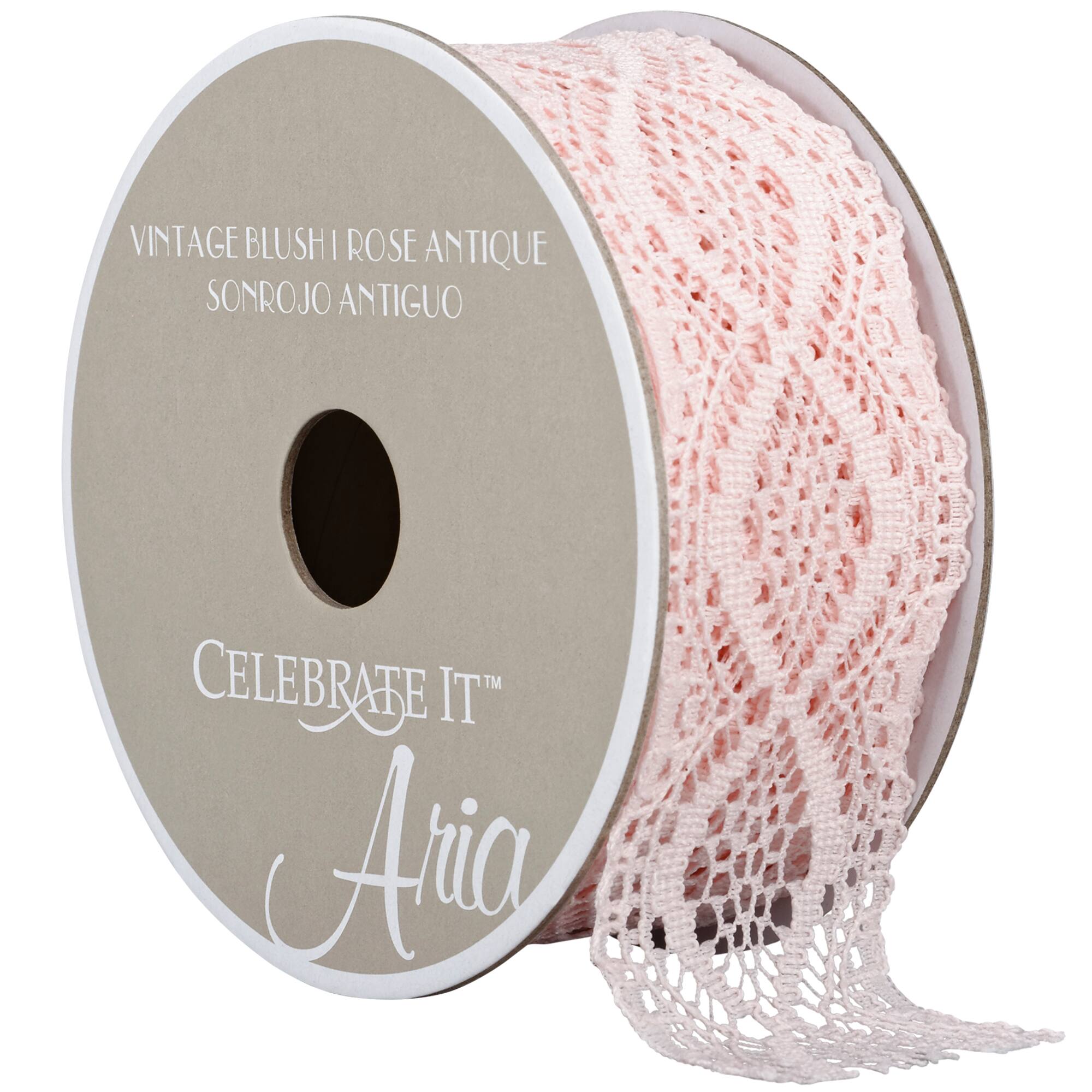 12 Pack: 1.5" x 3yd. Lace Vintage Blush Ribbon by Celebrate It™ Aria